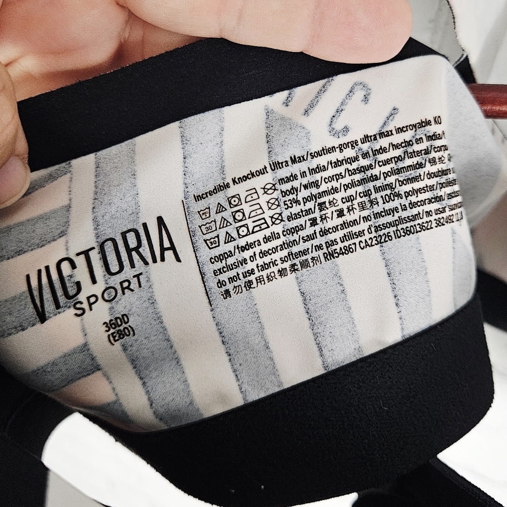 Victoria's Secret Black, White & Pink Striped Front-Zip Sports Bra - Picture 4 of 4